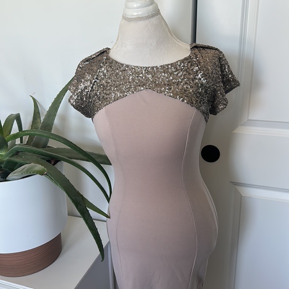 Women’s formal fitted grey sequin dress - Picture 3 of 10